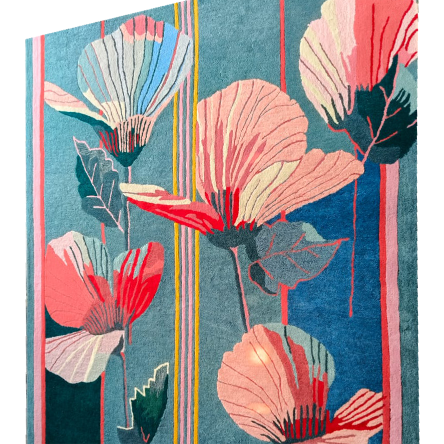 Dark Teal Geometric Hand Tufted Wool Rug