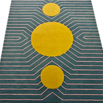 Dark Teal Golden Geometric Hand Tufted Wool Rug