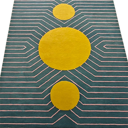 Dark Teal Golden Geometric Hand Tufted Wool Rug