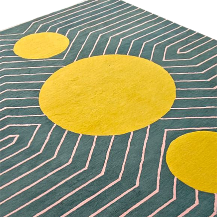 Dark Teal Golden Geometric Hand Tufted Wool Rug