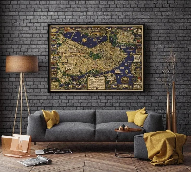 Decorative Map of Boston and Vicinity| Wall Art Canvas