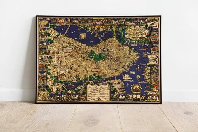 Decorative Map of Boston and Vicinity| Wall Art Canvas