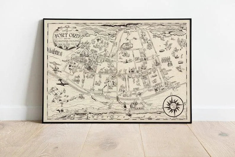 Decorative Map of Fort Ord| Poster Print