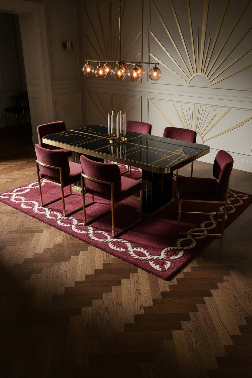 Deep Crimson Celtic Border Hand Tufted Rug