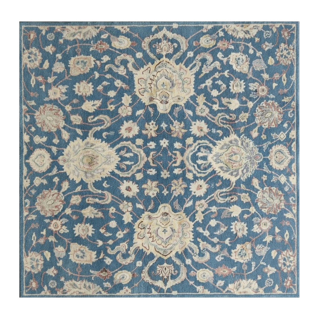 Denim Palmette Garden Square Hand Tufted Rug - alternate view