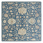 Denim Palmette Garden Square Hand Tufted Rug shown flat on a white background