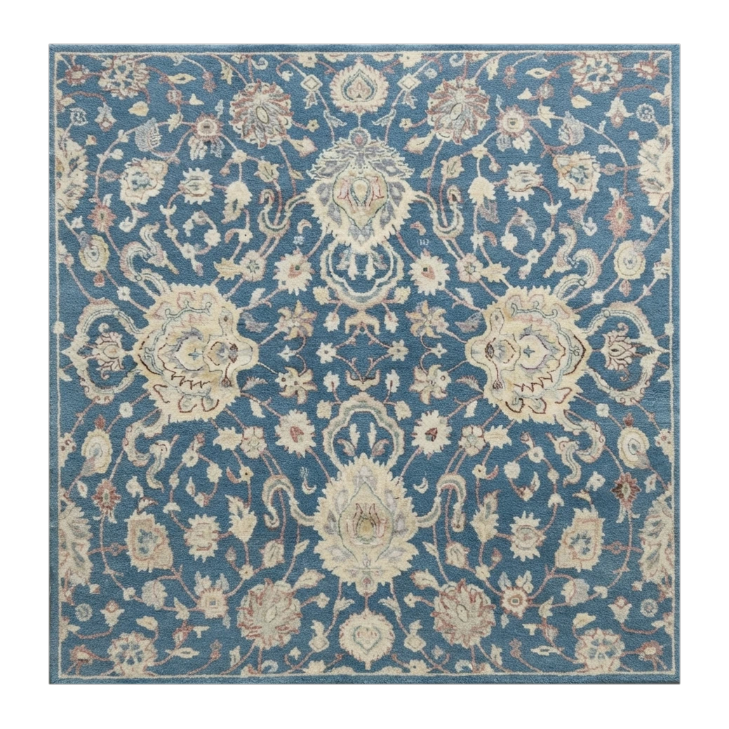 Denim Palmette Garden Square Hand Tufted Rug