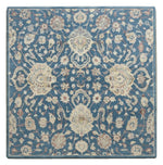 Denim Palmette Garden Square Hand Tufted Rug — blue, denim, cream traditional rug by Maia Homes on a white background