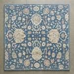 Denim Palmette Garden Square Hand Tufted Rug — blue, denim, cream traditional rug by Maia Homes