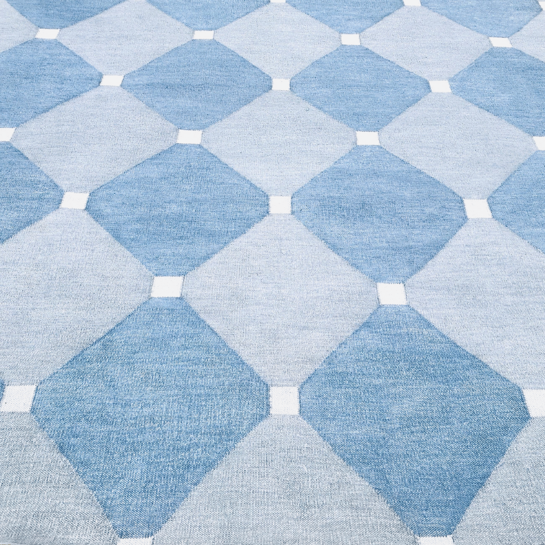 Diamond Blue Classic Dhurrie Cotton Rug