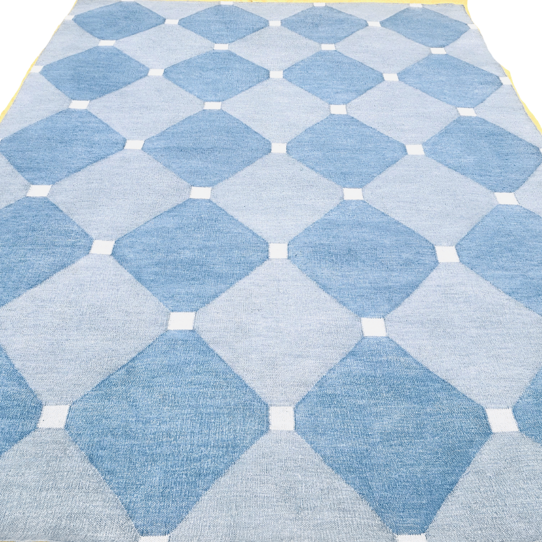 Diamond Blue Classic Dhurrie Cotton Rug