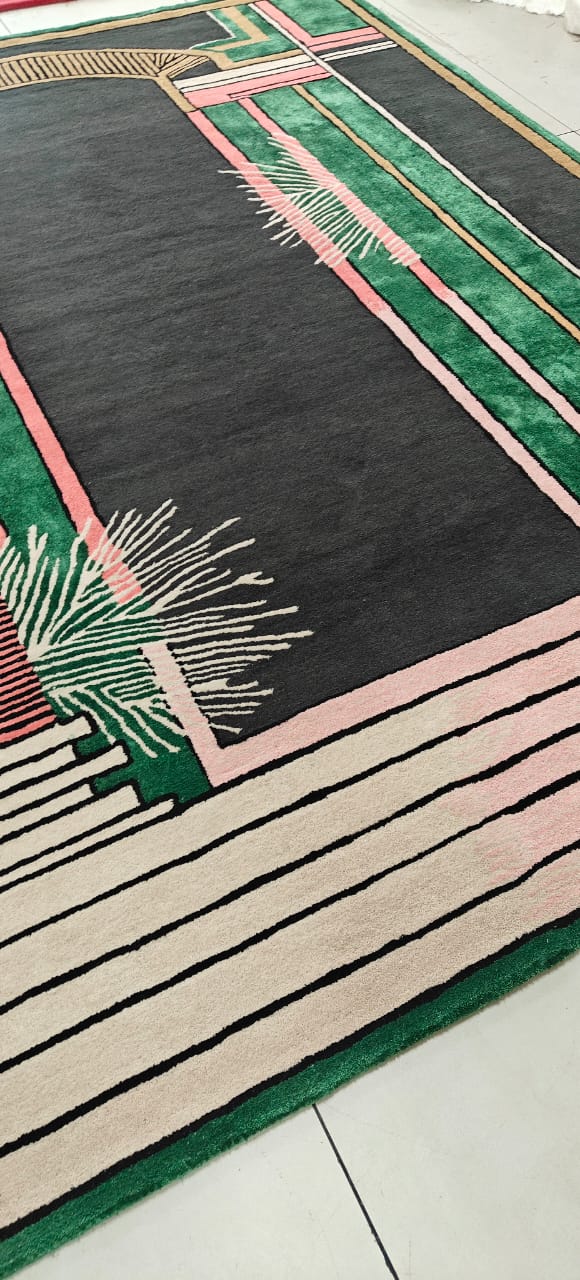 Decorative rug with geometric pattern on a floor