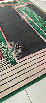 Decorative rug with geometric pattern on a floor