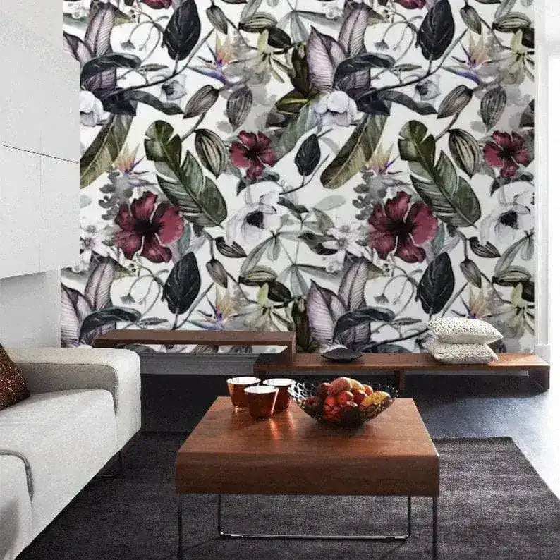 Dramatic Oversized Exotic Floral Watercolor Wallpaper