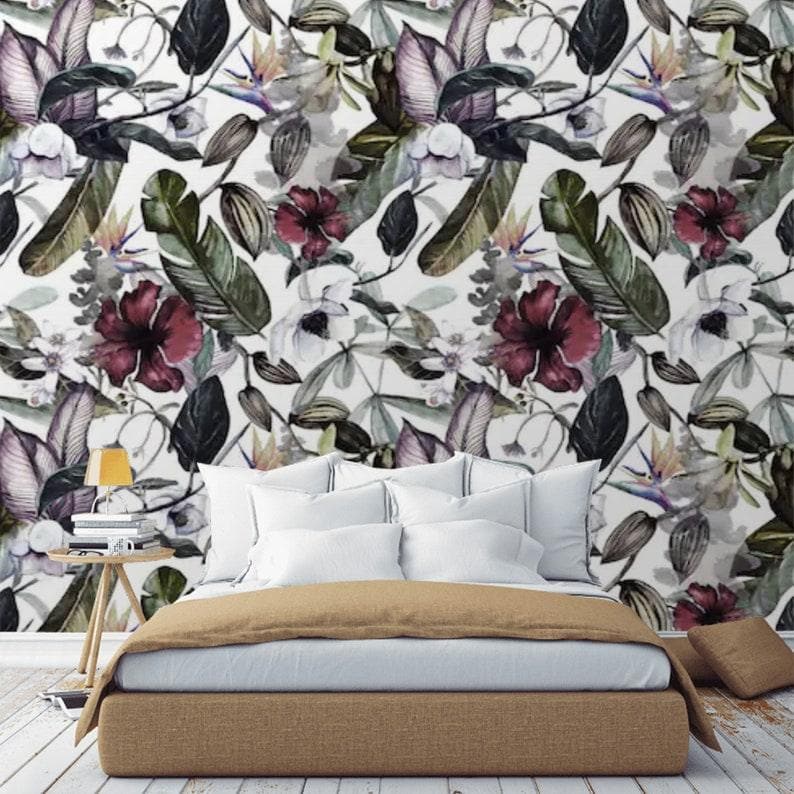 Dramatic Oversized Exotic Floral Watercolor Wallpaper Dramatic Oversized Exotic Floral Watercolor Wallpaper 