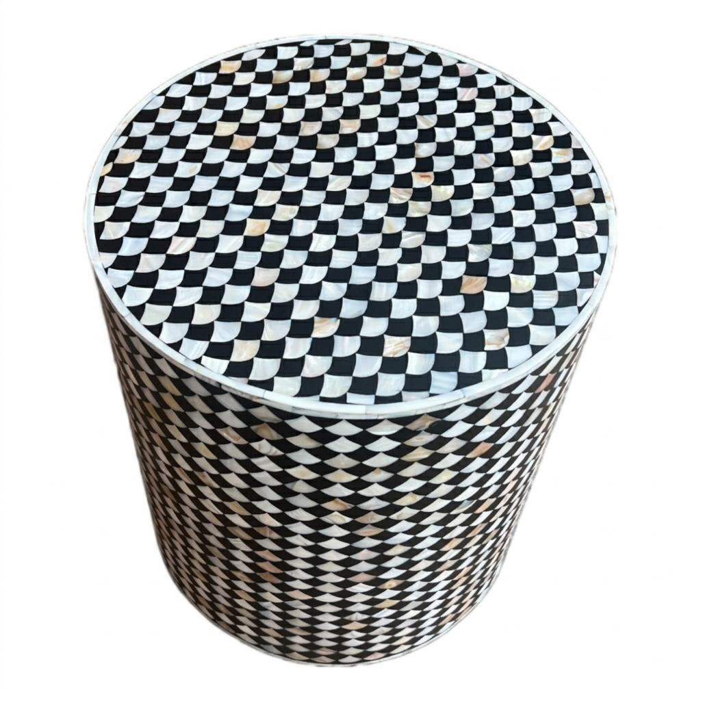 Drop Mother-of-Pearl Inlay Stool – Black