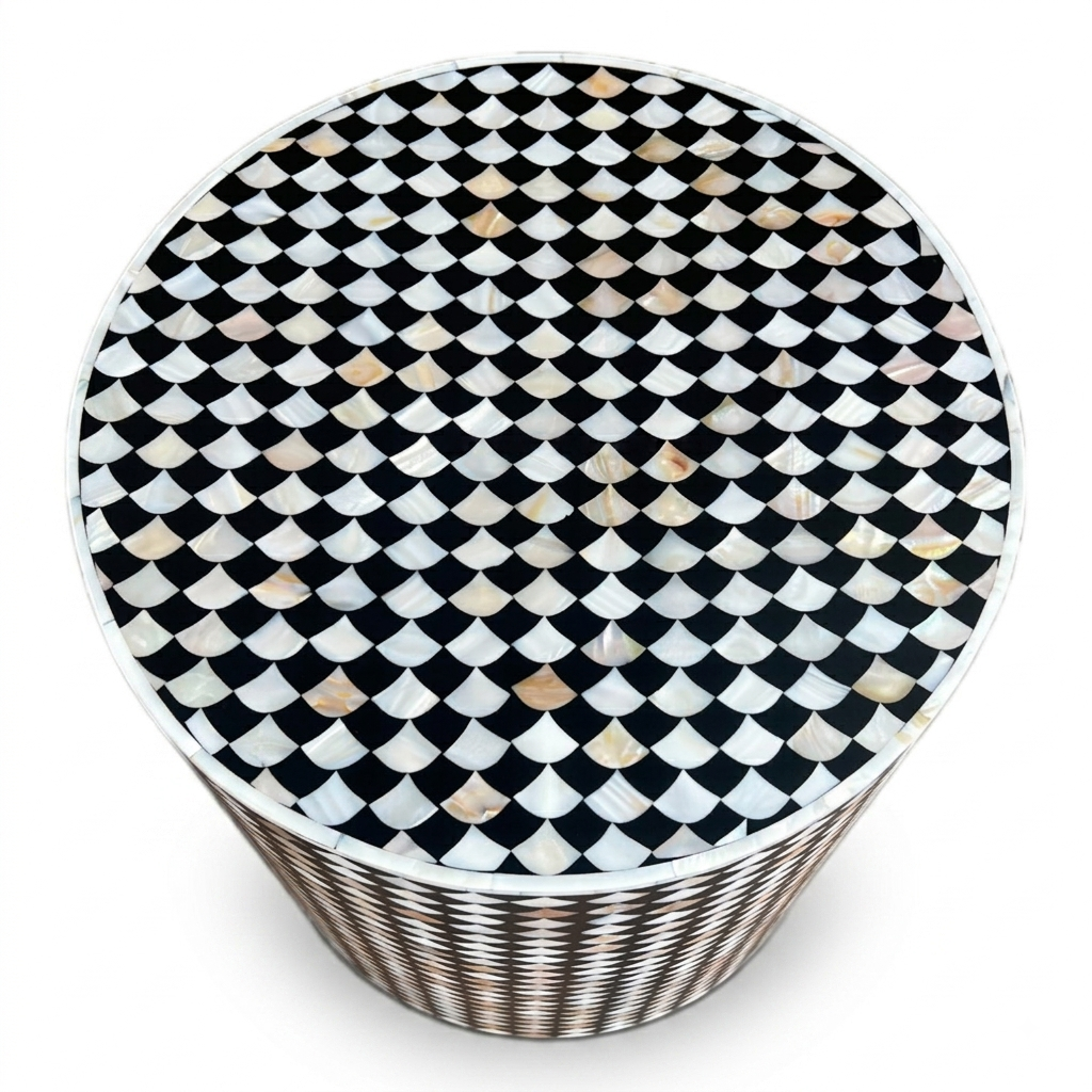 Drop Mother-of-Pearl Inlay Stool – Black