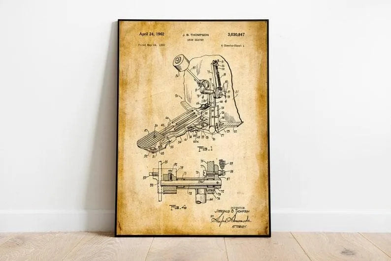 Drum Kick Patent Print| Framed Art Print