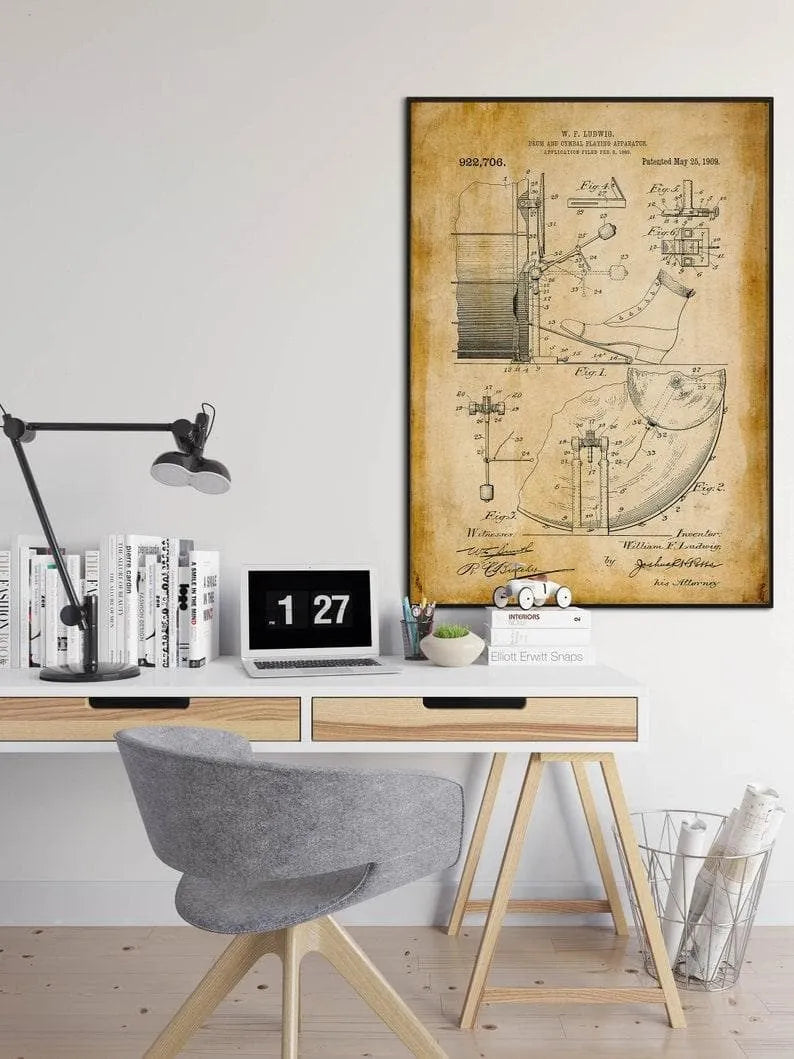 Drum and Cymbal Patent Print| Framed Art Print