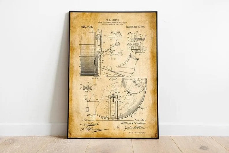 Drum and Cymbal Patent Print| Framed Art Print