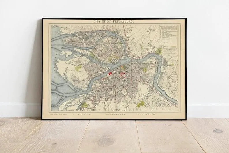 1883 Leningrad Map Wall Art St Petersburg Map Print