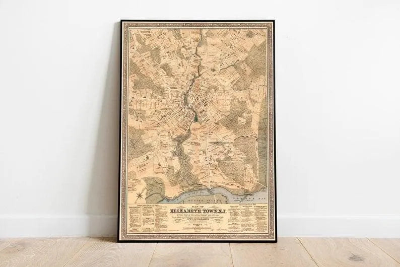 Elizabeth Town City Map Wall Print| Framed Map Wall Decor