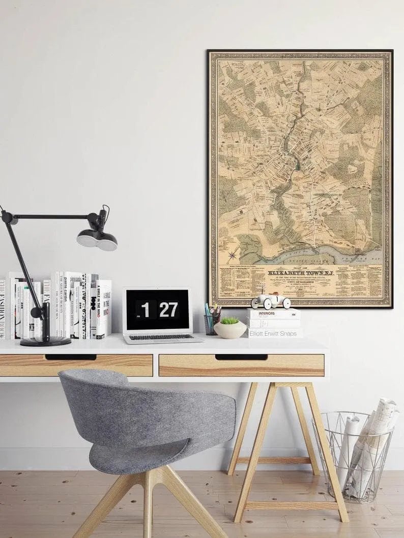 Elizabeth Town City Map Wall Print| Framed Map Wall Decor