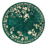 Emerald Blossom Moon Round Hand Knotted Silk Rug shown flat on a white background