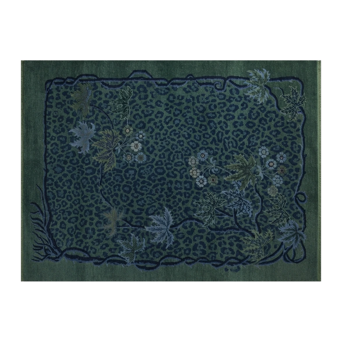 Emerald Leopard Jungle Hand Knotted Rug - alternate view