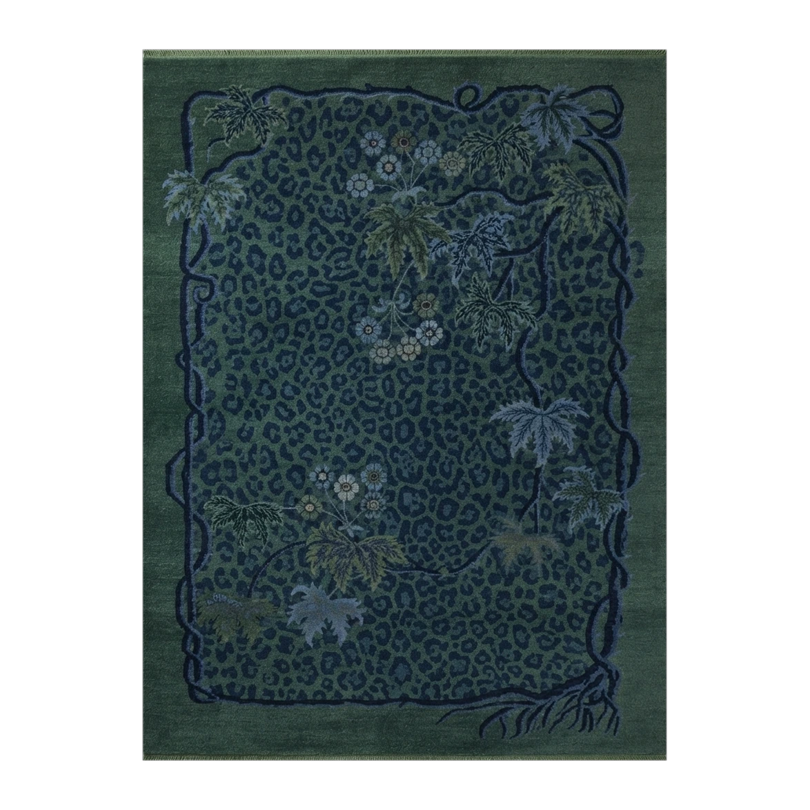 Emerald Leopard Jungle Hand Knotted Rug