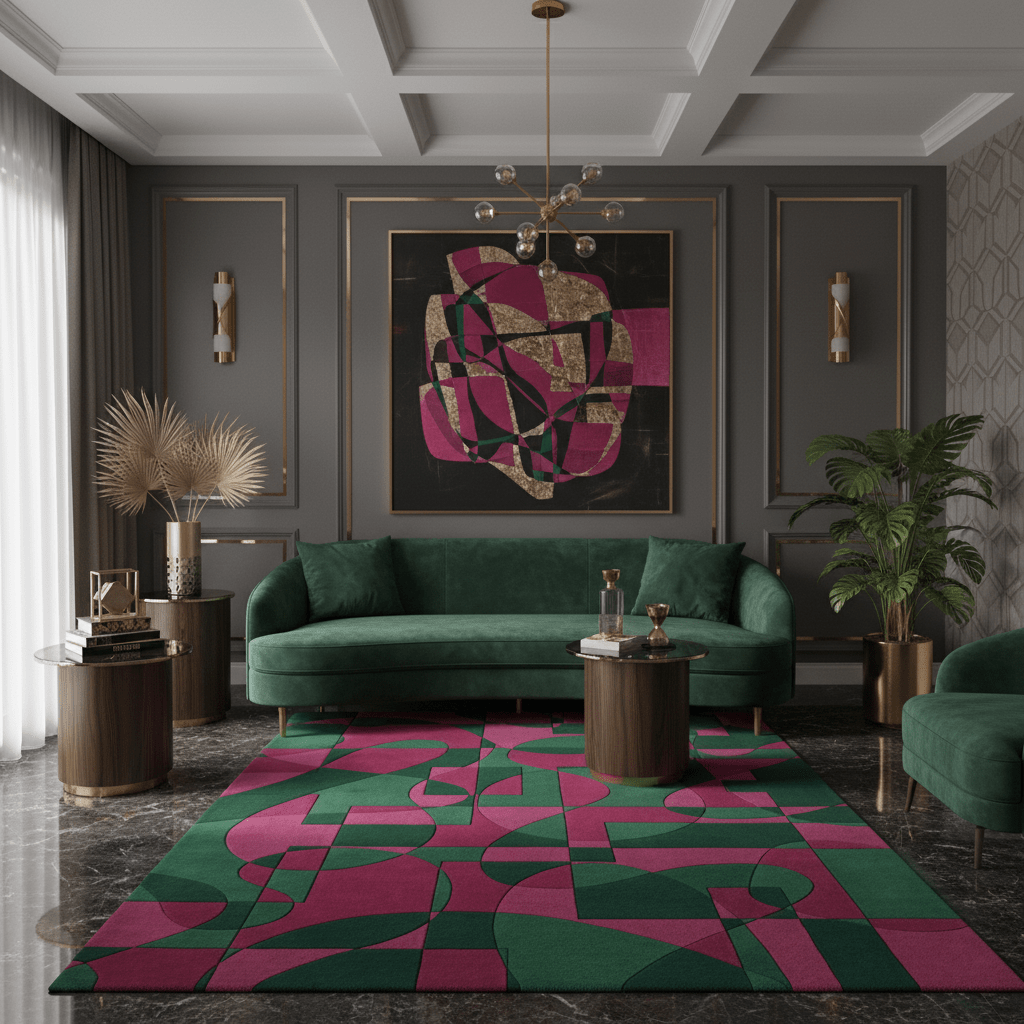Emerald Magenta Maze Hand Tufted Rug - MAIA HOMES