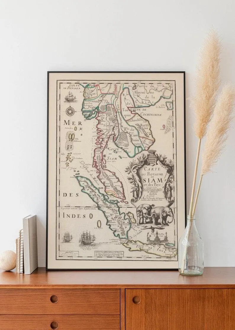 Engraved Map of Kingdom of Siam 1686b Old Map Wall Decor