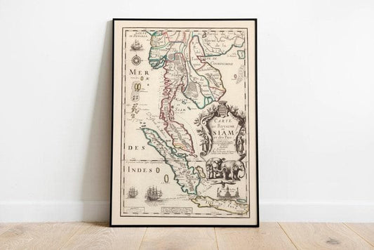 Engraved Map of Kingdom of Siam 1686b Old Map Wall Decor 