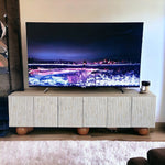 Esther bone inlay media cabinet in grey, front view
