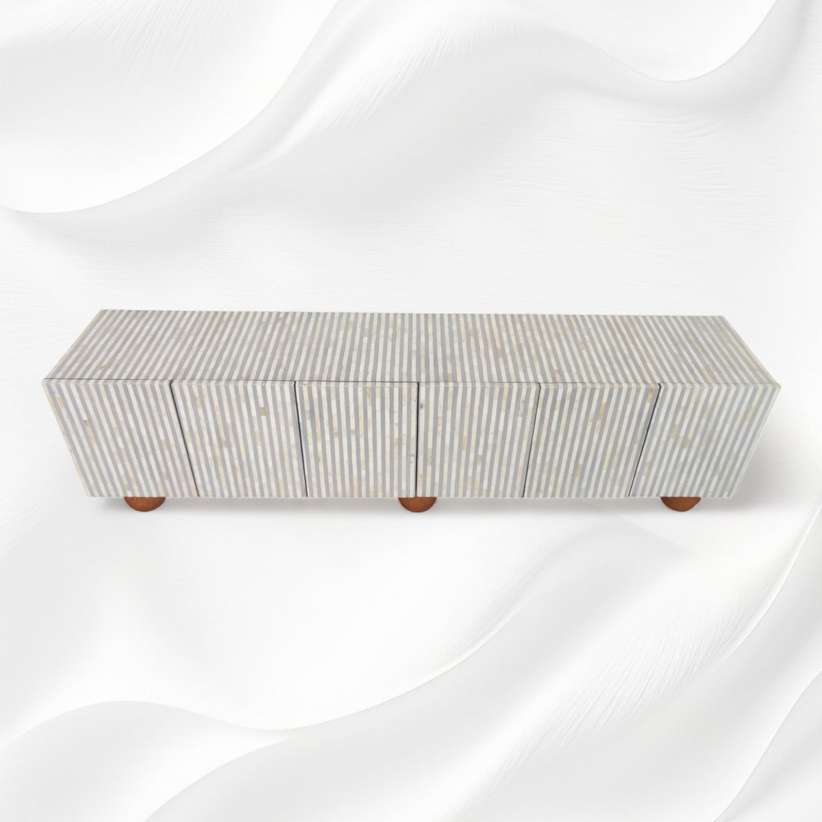 Grey bone inlay media cabinet, angled view