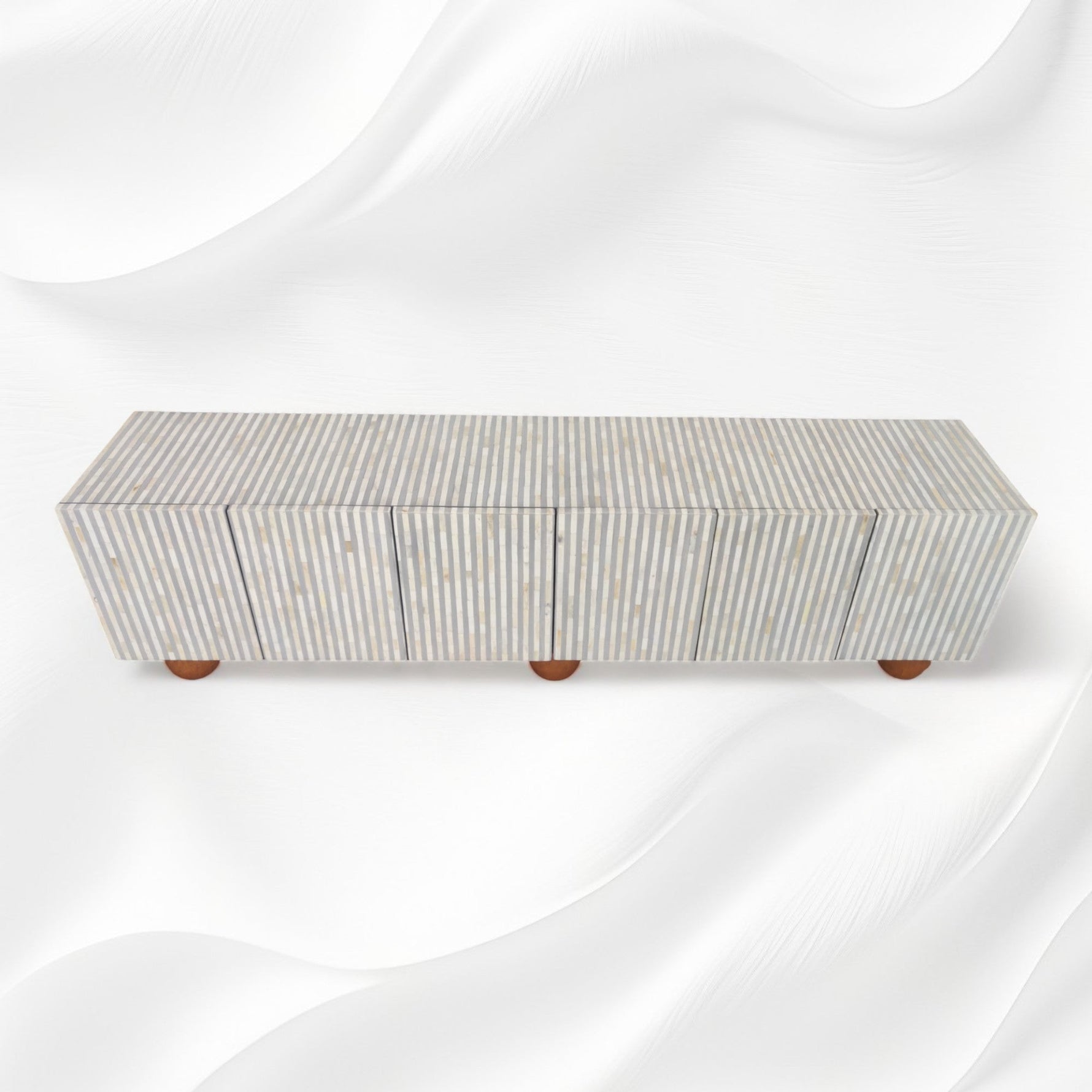 Grey bone inlay media cabinet, angled view