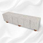 Grey bone inlay media cabinet, door detail