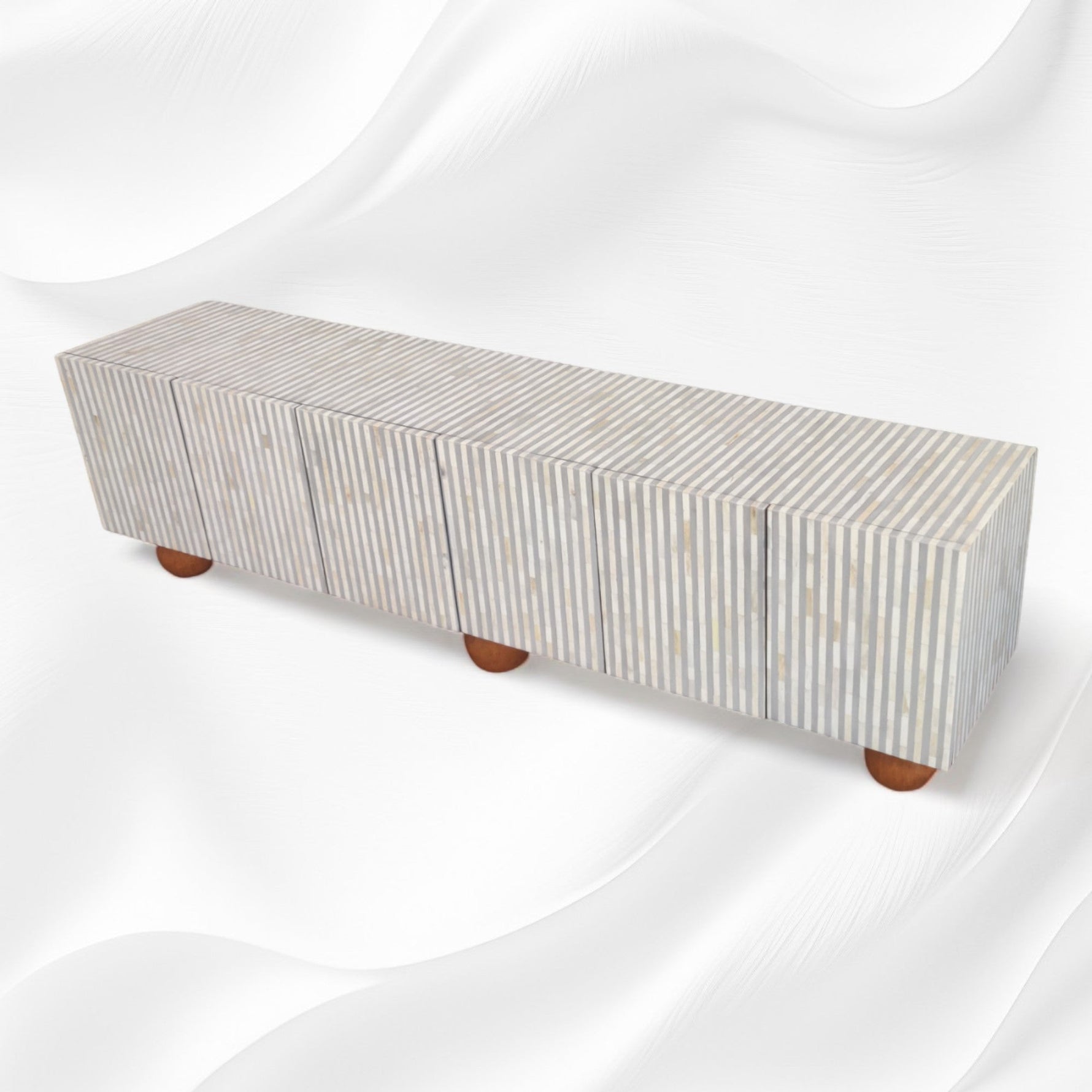 Grey bone inlay media cabinet, door detail