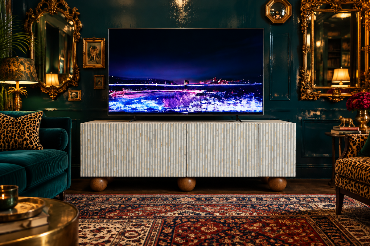 Esther Bone Inlay Media Cabinet – Grey