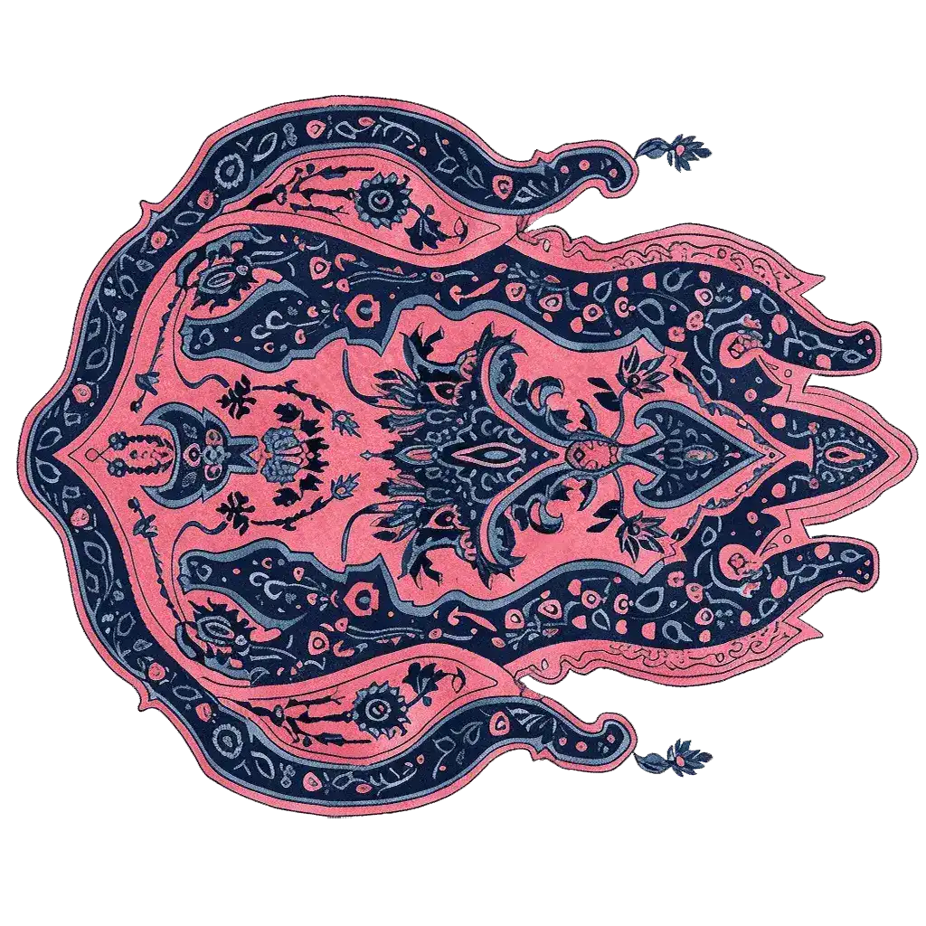 Top view of the Ethereal Empress Hand Tufted Area Rug, showcasing its intricate abstract design in vibrant pink and blue hues. This wool rug is perfect for adding a stylish touch to living room decor, making it an ideal choice for those seeking unique living room area rugs.