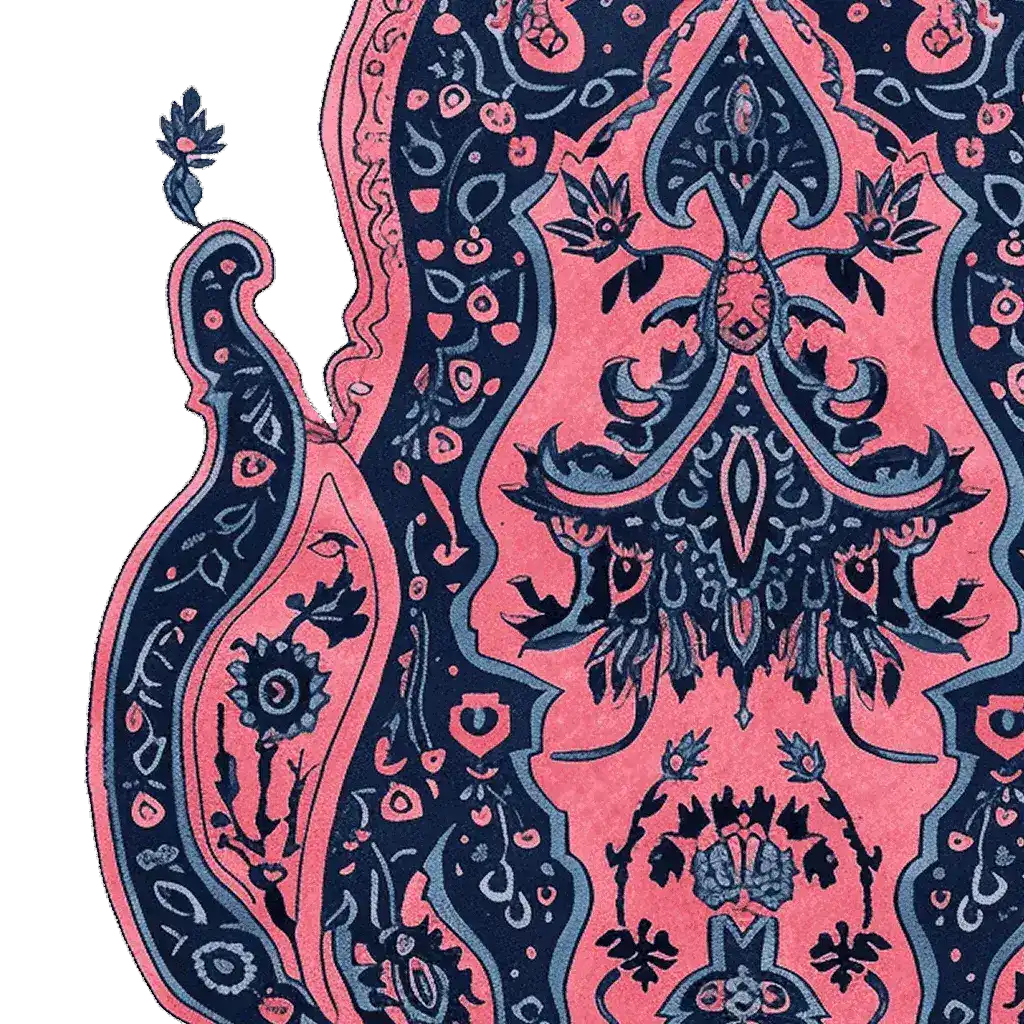 A vibrant Ethereal Empress Hand Tufted Rug showcasing an intricate abstract design in rich pink and blue hues. This wool area rug is perfect for adding a touch of elegance to your living room. Ideal for those seeking unique and stylish rugs for living room spaces.