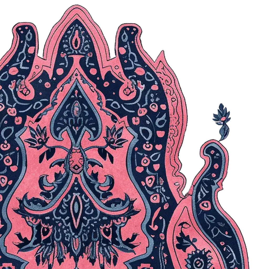 A close-up view of the Ethereal Empress Hand Tufted Area Rug, showcasing its intricate abstract design in rich pink and blue tones. This wool rug is perfect for adding a touch of elegance to living room area rugs, making it an ideal choice for those seeking stylish rugs for the living room.