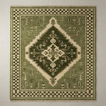 Evergreen Checkmate Hand Knotted Rug — green, olive, cream tribal rug by Maia Homes
