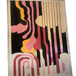 Evolving Shapes Hand Tufted Area Rug featuring a bold abstract design with vibrant colors such as black, pink, and orange. Perfect for adding a contemporary touch to living room and dining room spaces, this wool rug showcases an artistic pattern ideal for modern home decor.