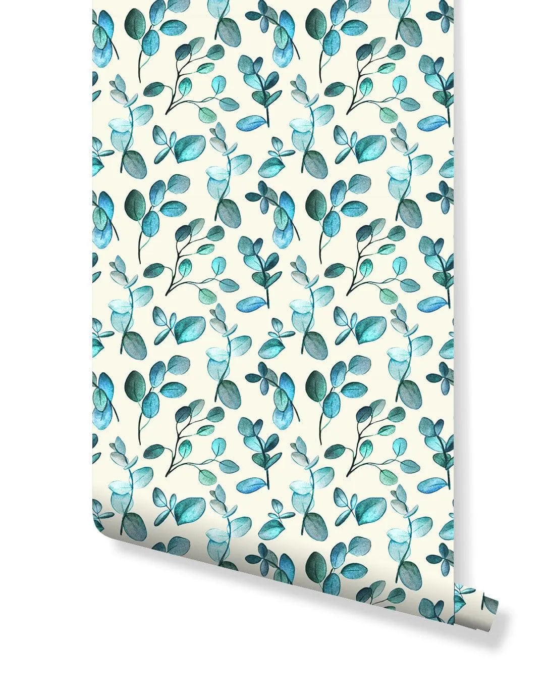 Aqua Blue Green Twigs Leaves Removable Wallpaper