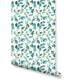 Exotic Pink Flowers Botanical Removable Wallpaper Aqua Blue Green Twigs Leaves Removable Wallpaper Aqua Blue Green Twigs Leaves Removable Wallpaper 