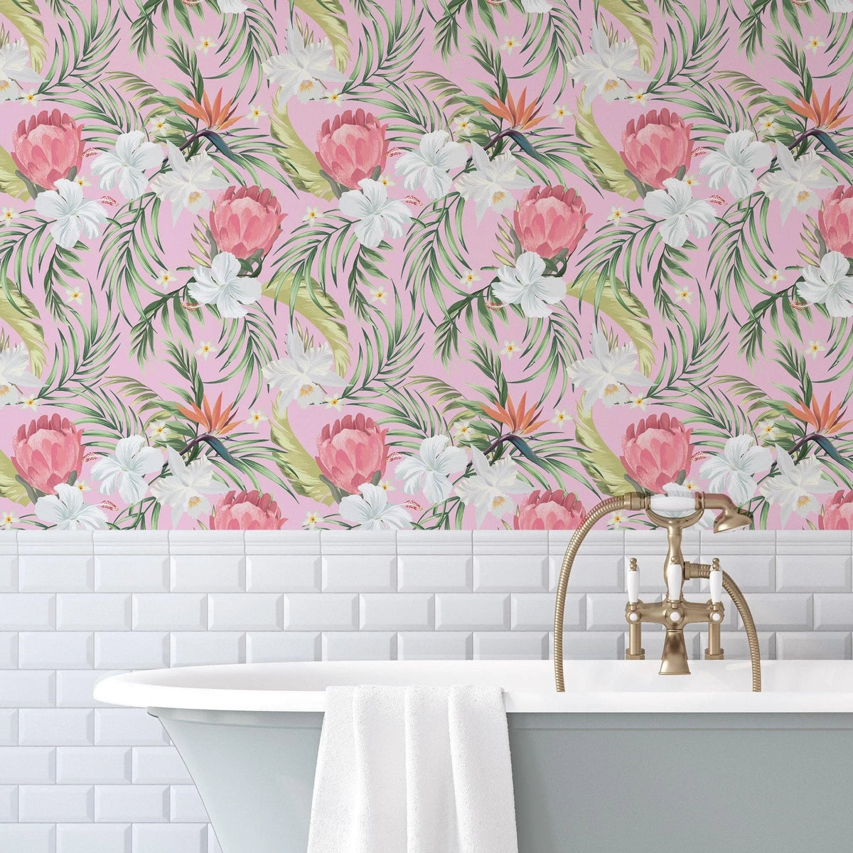 Exotic Pink Flowers Botanical Removable Wallpaper