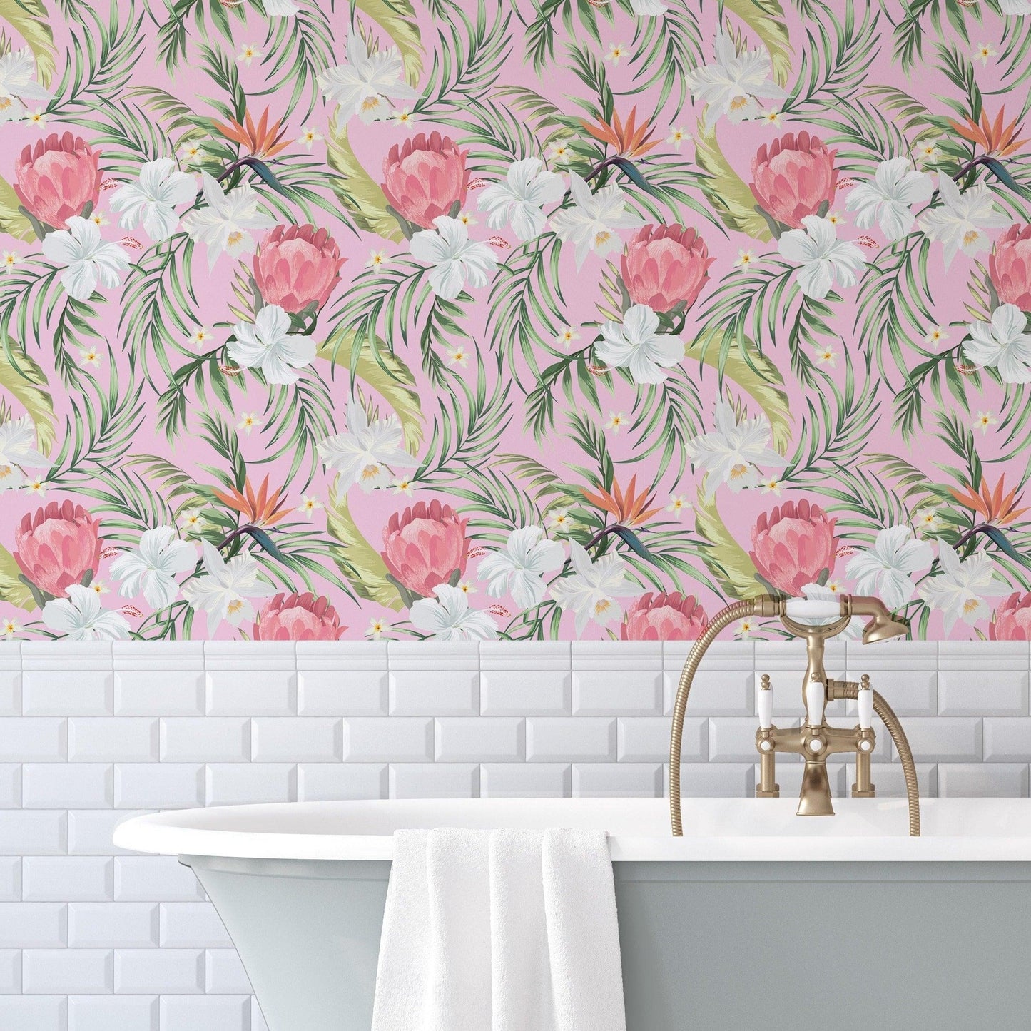 Exotic Pink Flowers Botanical Removable Wallpaper 