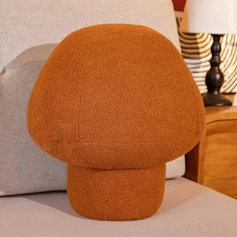 Faux Wool Mushroom Shaped Plush Accent Pillow Brown