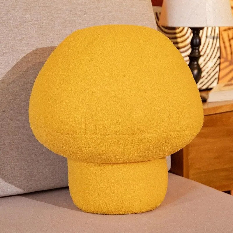 Faux Wool Mushroom Shaped Plush Accent Pillow Yellow